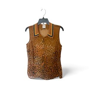 CAbi Brown Sleeveless Top with Dot Pattern